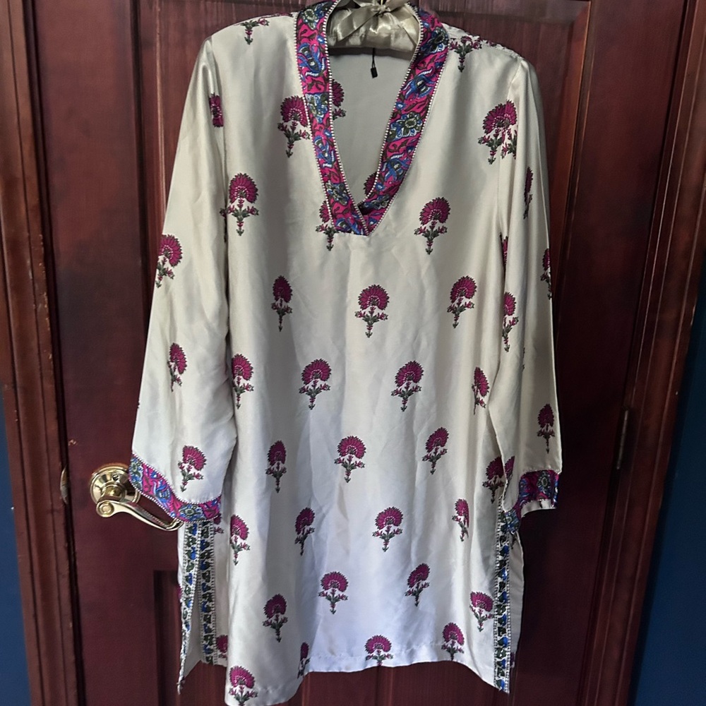 Women's Limelight Silk Blockprinted Kurti with Royal Blue Shalwar